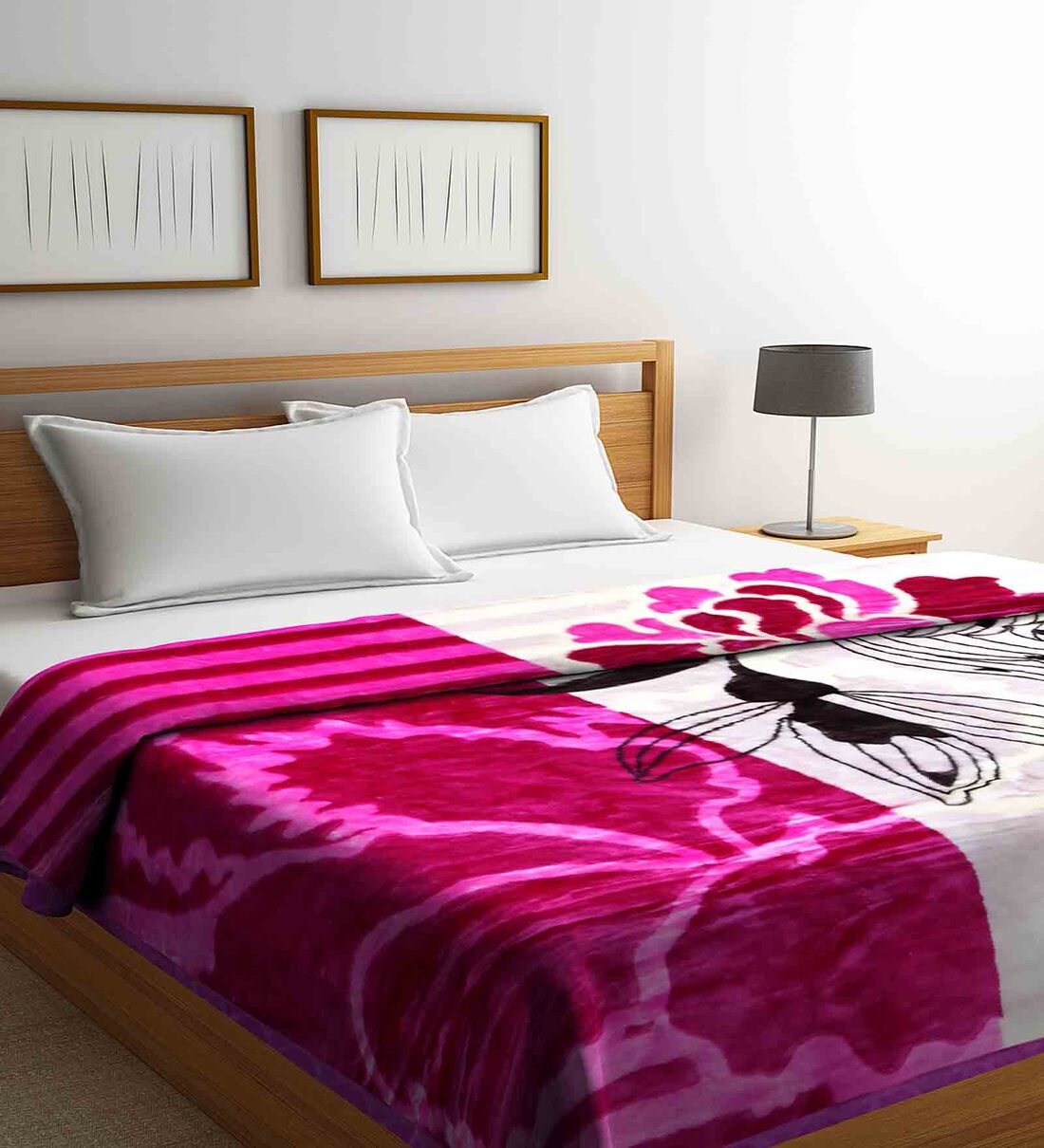 Buy Magenta Floral Wool 600 GSM Double Bed Blanket by Klotthe Online