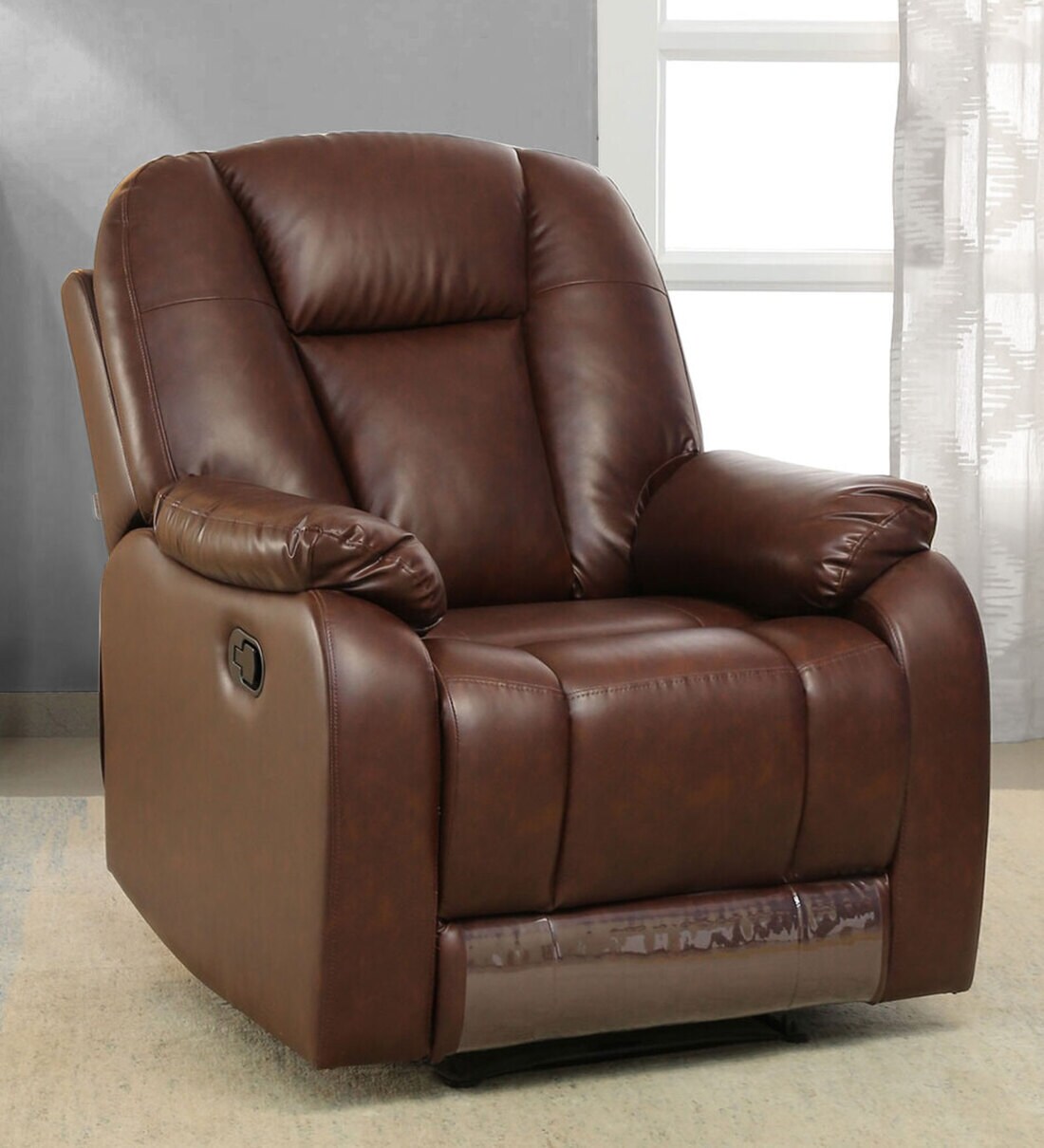 Buy Levy Leatherette 1 Seater Manual Recliner in Brown Colour Online Manual 1 Seater Recliners