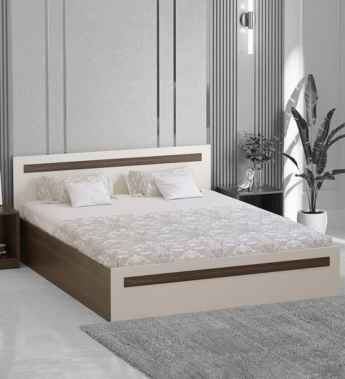 Buy Maltein Queen Size Bed in Wenge & White Finish with Box Storage