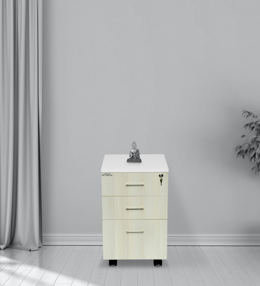 Buy Manila Pedestal in Light Acacia & Frosty White Finish with Lock