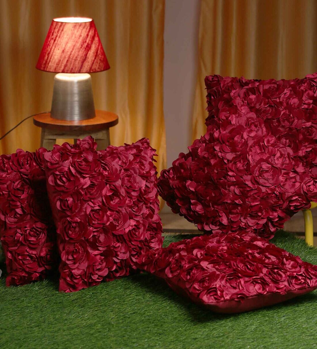 Buy Maroon Embroidered Polyester 16X16 Inches Cushion Cover (Set of 5