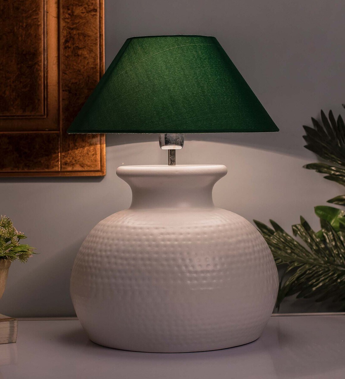 Buy Matt Black Hammered Pitcher Table Lamp with Black Cone Shade Online