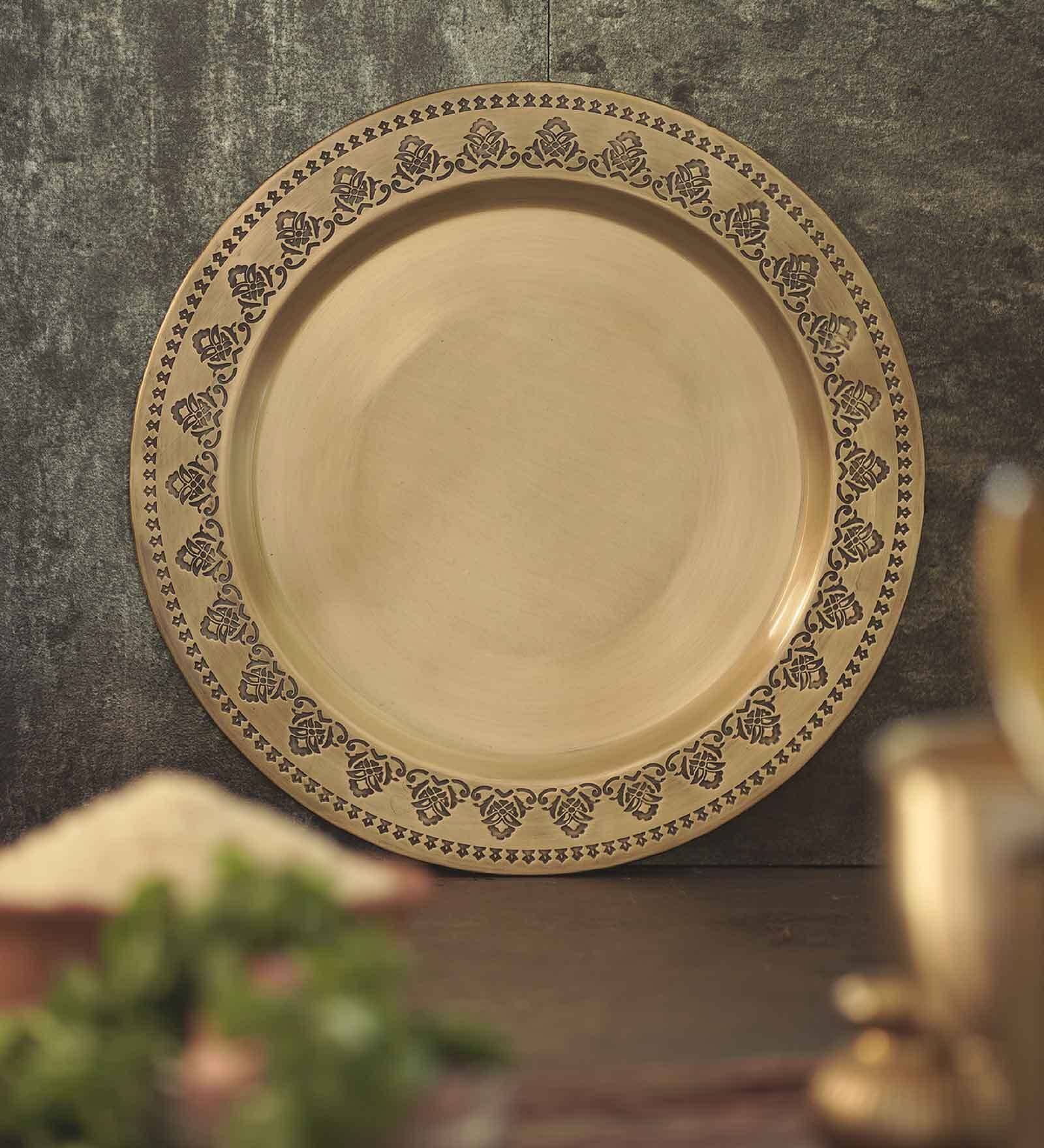 Buy Madurai Tanjore 10 Inch Brass Dinner Plate by Courtyard Online