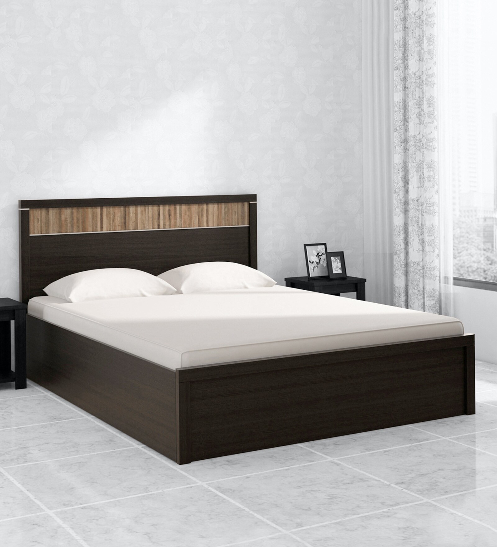Buy Malta Queen Size Bed With Storage in Brown Colour by Home Centre