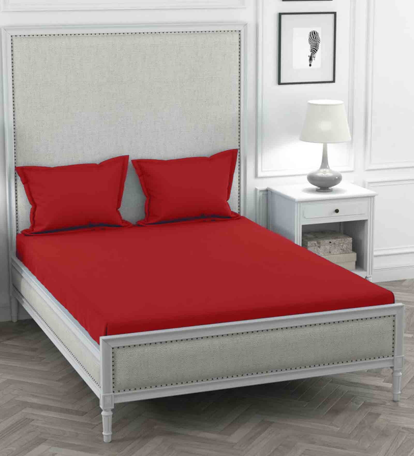 Buy Red Solid 300 TC Cotton 1 Double Bedsheet with 2 Pillow Covers by