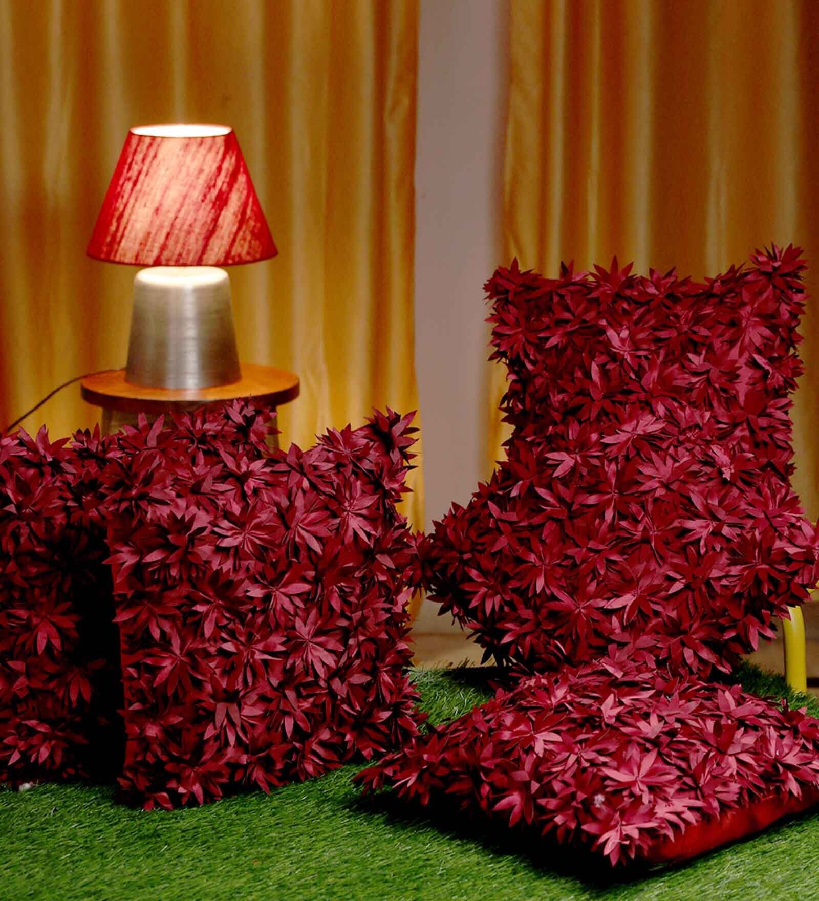 Buy Maroon Embroidered Polyester 16X16 Inches Cushion Cover (Set of 5