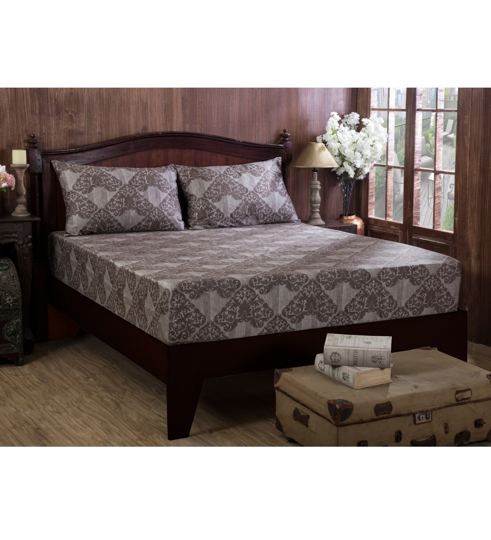 Buy Brown 100 Cotton King Size Bed Sheet Set of 3 by Maspar Online