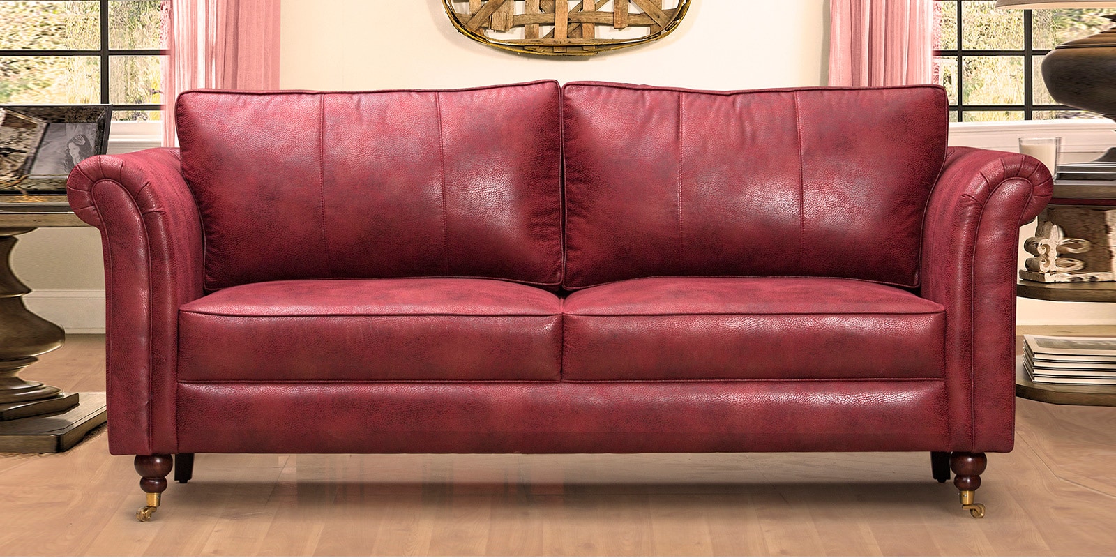 Buy Majestic Three Seater Sofa in Cherry Colour by Peachtree Online 3