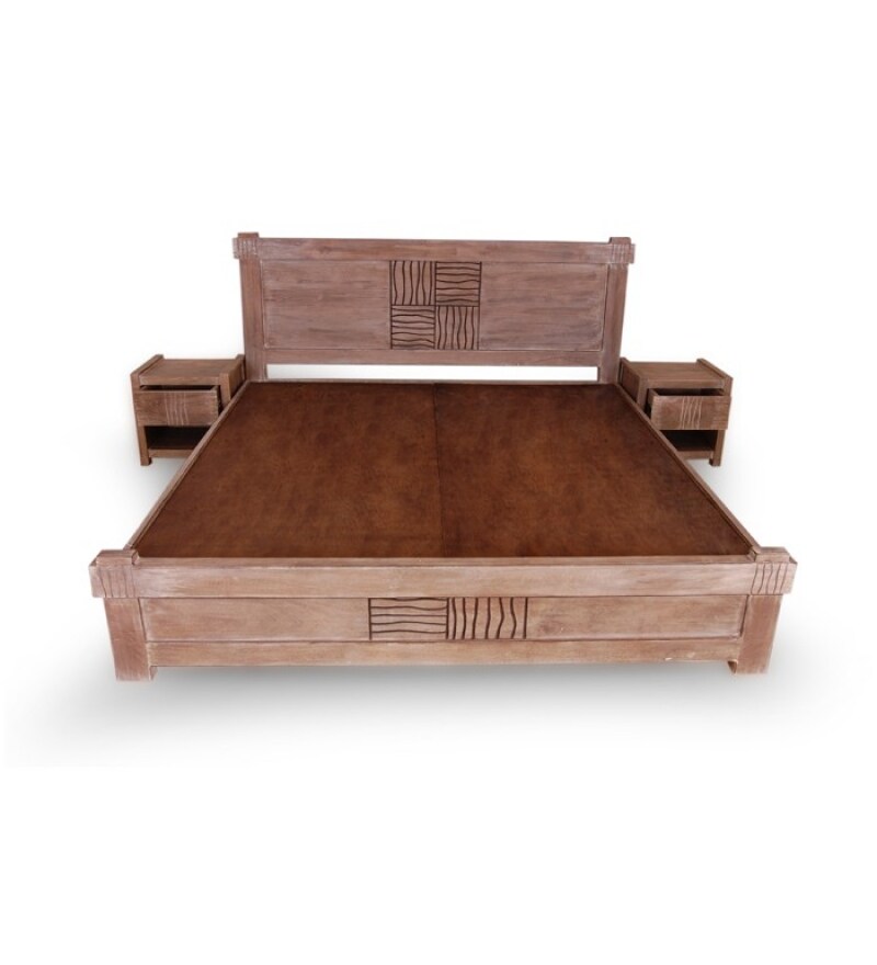 Olida Mango Wood King Size Bed with Two Bed Side Tables by Mudramark