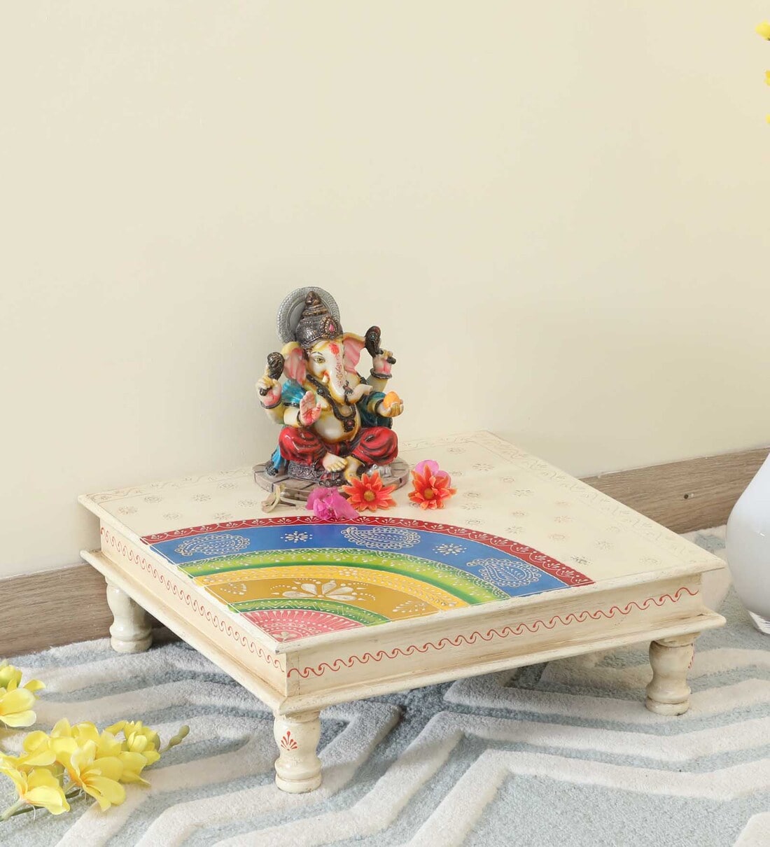 Buy MDF And Mango Wood White Handpainted Chowki at 31 OFF by Ujjwal