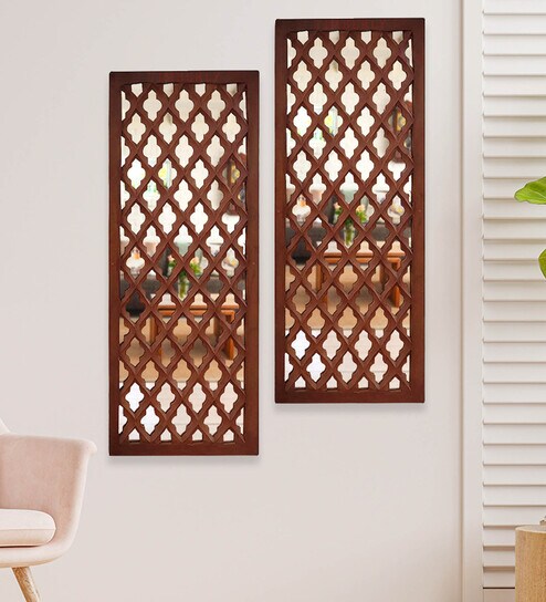 Buy Mdf Wooden Panel With Mirror Set Of 3 In Brown at 50% OFF by ...