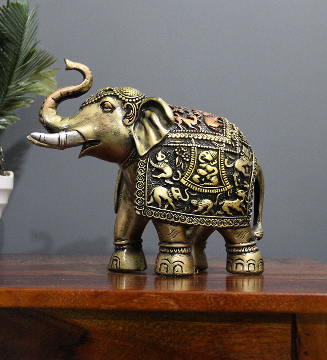 Buy Traditional Elephant Trunk Up Figurine In Copper Online Animal