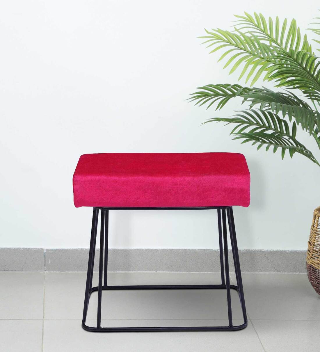 Buy Metalico Metal Seating Stool In Red & Black Finish Online