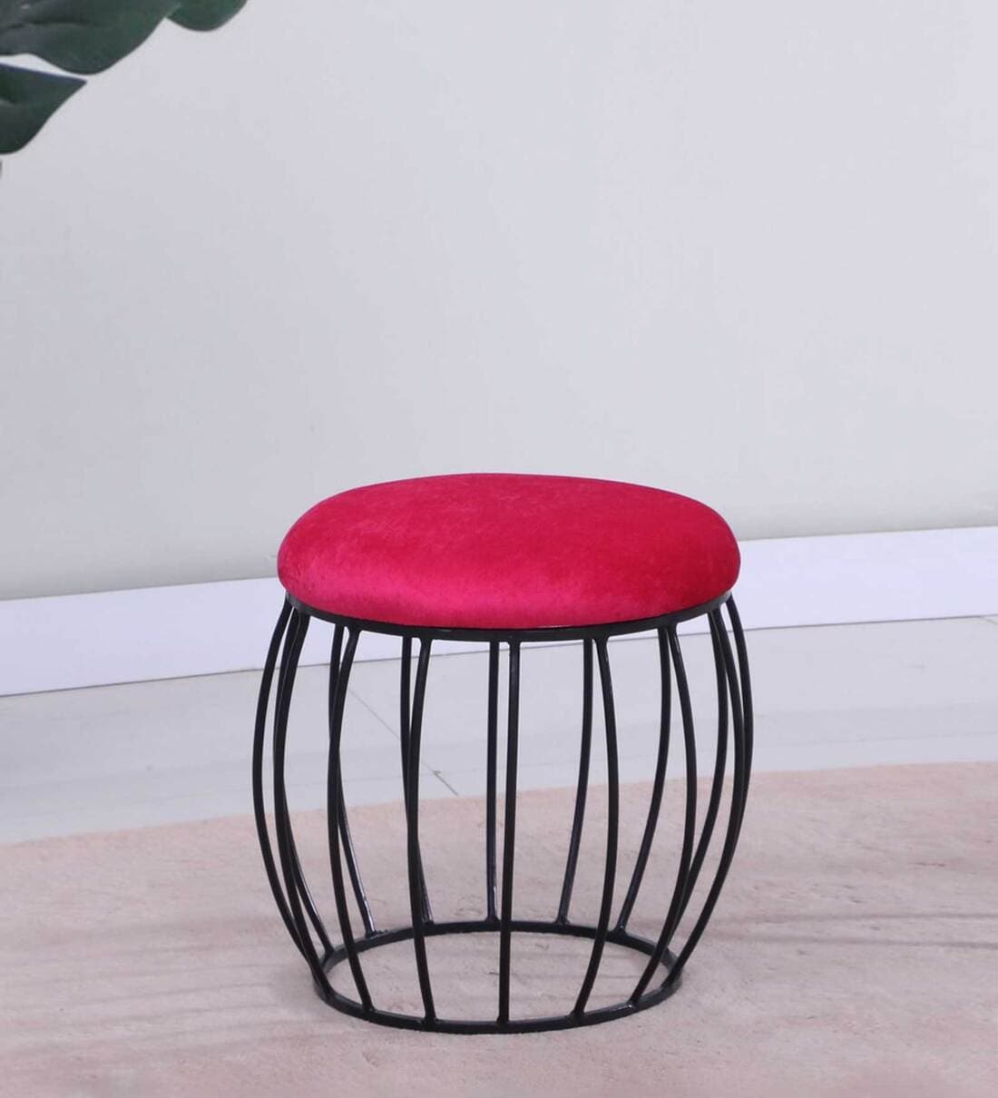 Buy Metalico Round Metal Seating Stool In Red Colour Online
