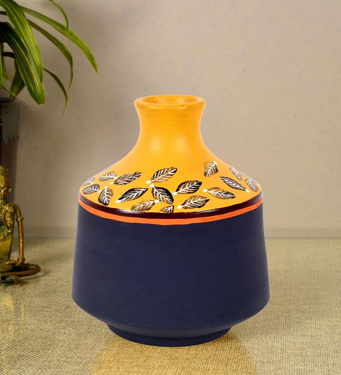 Buy Midnight Sunflower Blue Terracotta Vase by Aakriti Art Creations at