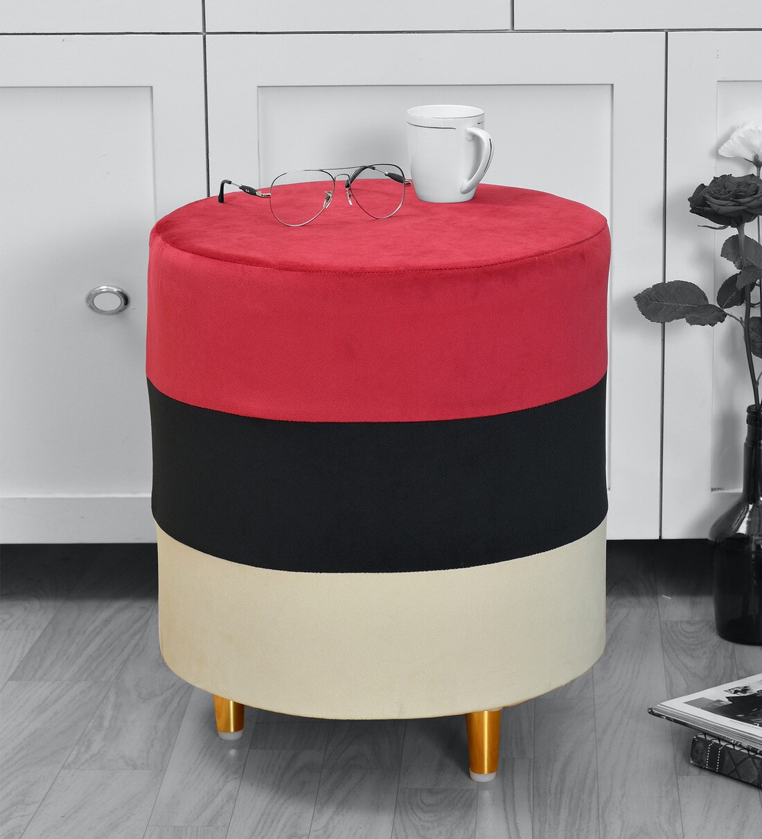 Buy Mix Fabric Seating Stool in Multi Colour Online Contemporary Seating Stools Seating