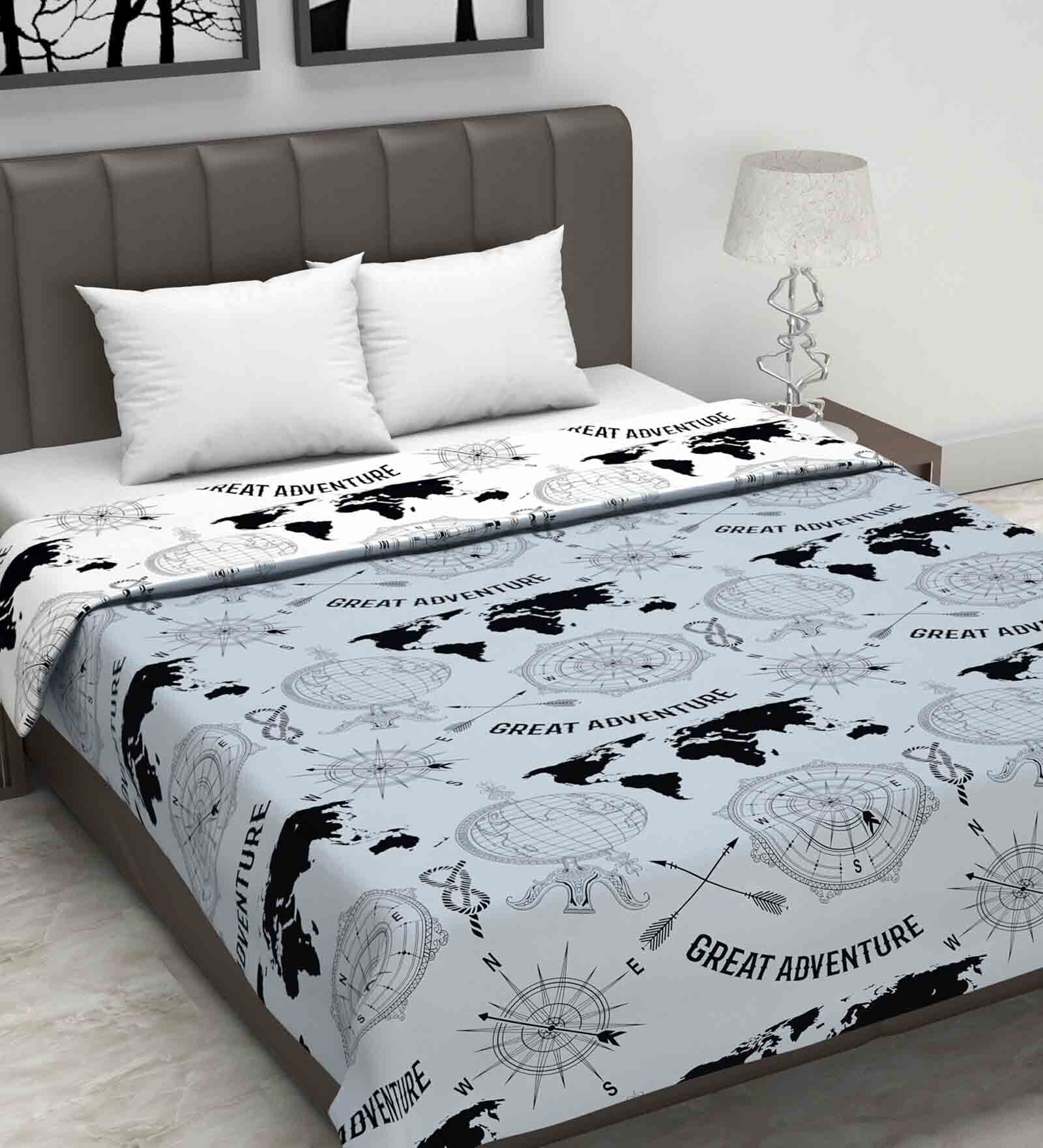 Buy Microfiber Reversible 120 GSM Geometric Print Dark Grey and White