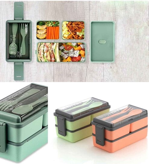 Microwave Safe Leak Proof 3 Compartment Lunch Box (Multicolour) Offers & Cashback