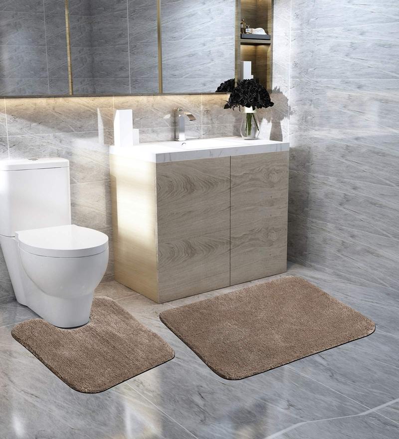 Buy Brown Solid Microfibre 32x20 Inches Super Soft Bath Mats (Set of 2