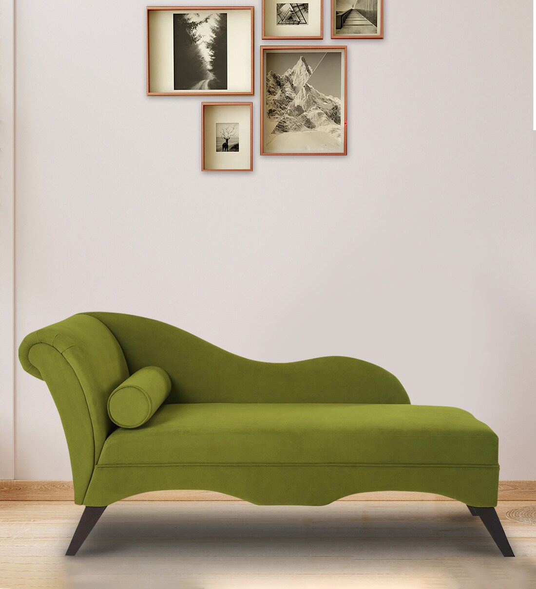 Buy Modern Velvet Chaise Lounger in Olive Green Colour Online Chaise