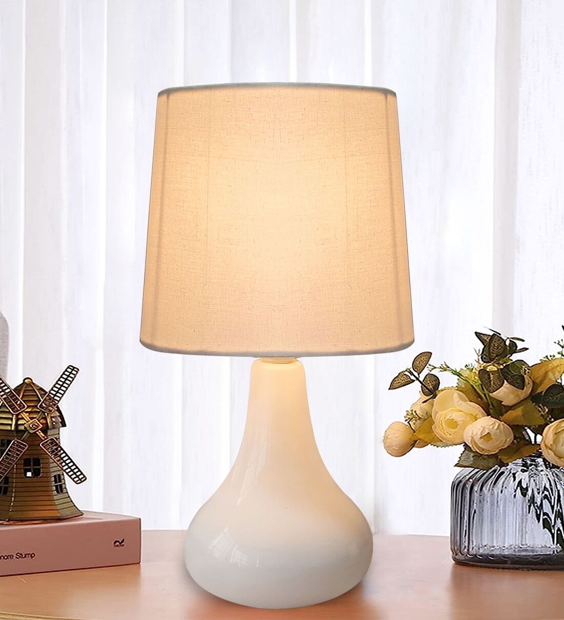 Buy Modern Small Ceramic Night Table Lamp with White Fabric Shade at 68