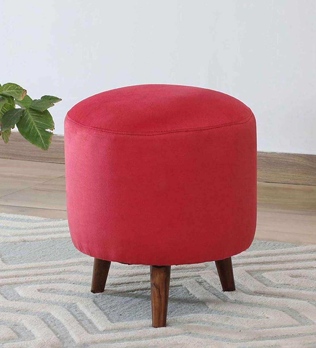 Buy Mozart Velvet Seating Stool In Red Colour Online Contemporary