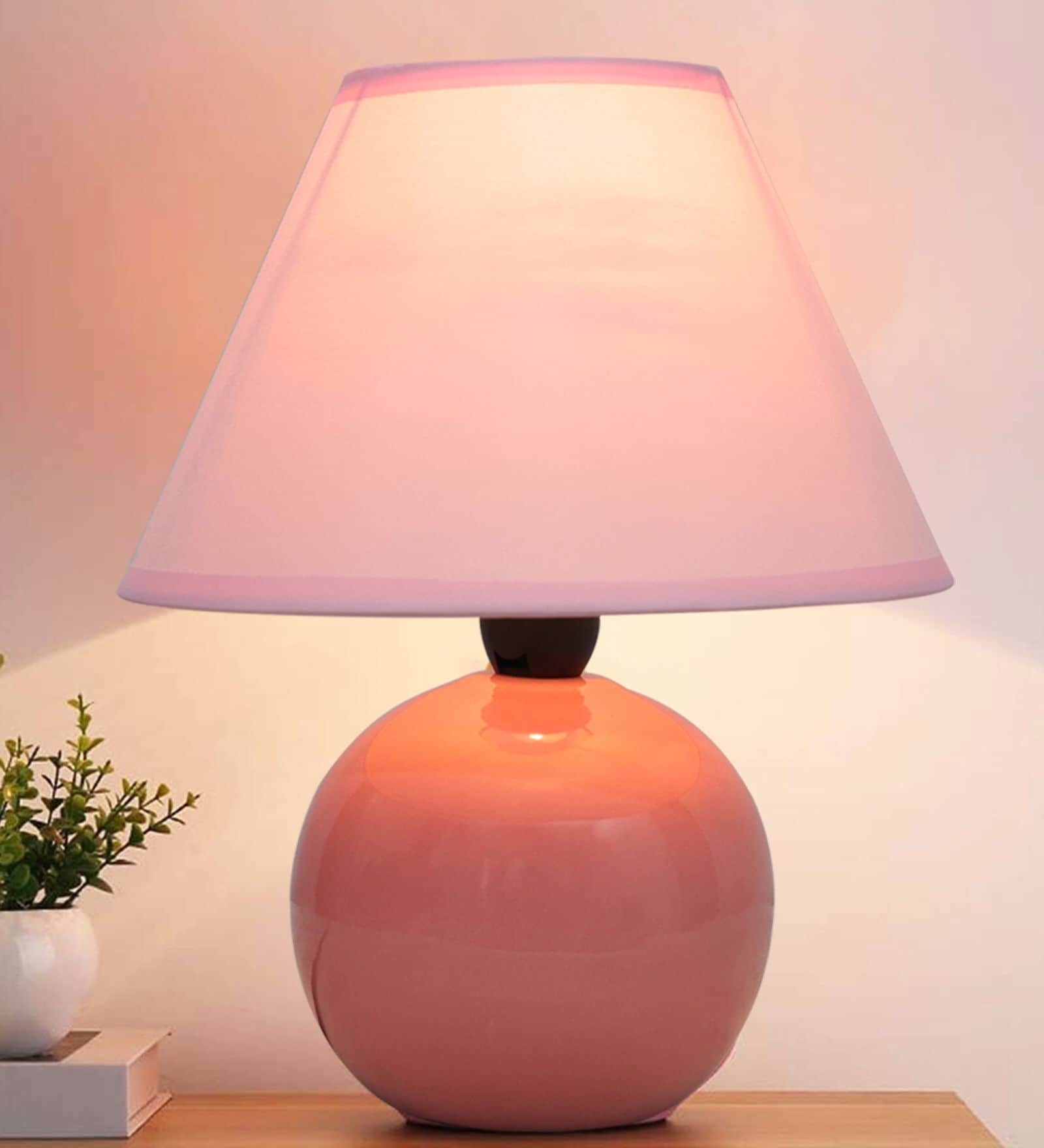 Buy Modern Round Small Ceramic Night Table Lamp with Pink Fabric Shade at 69 OFF by Homesake