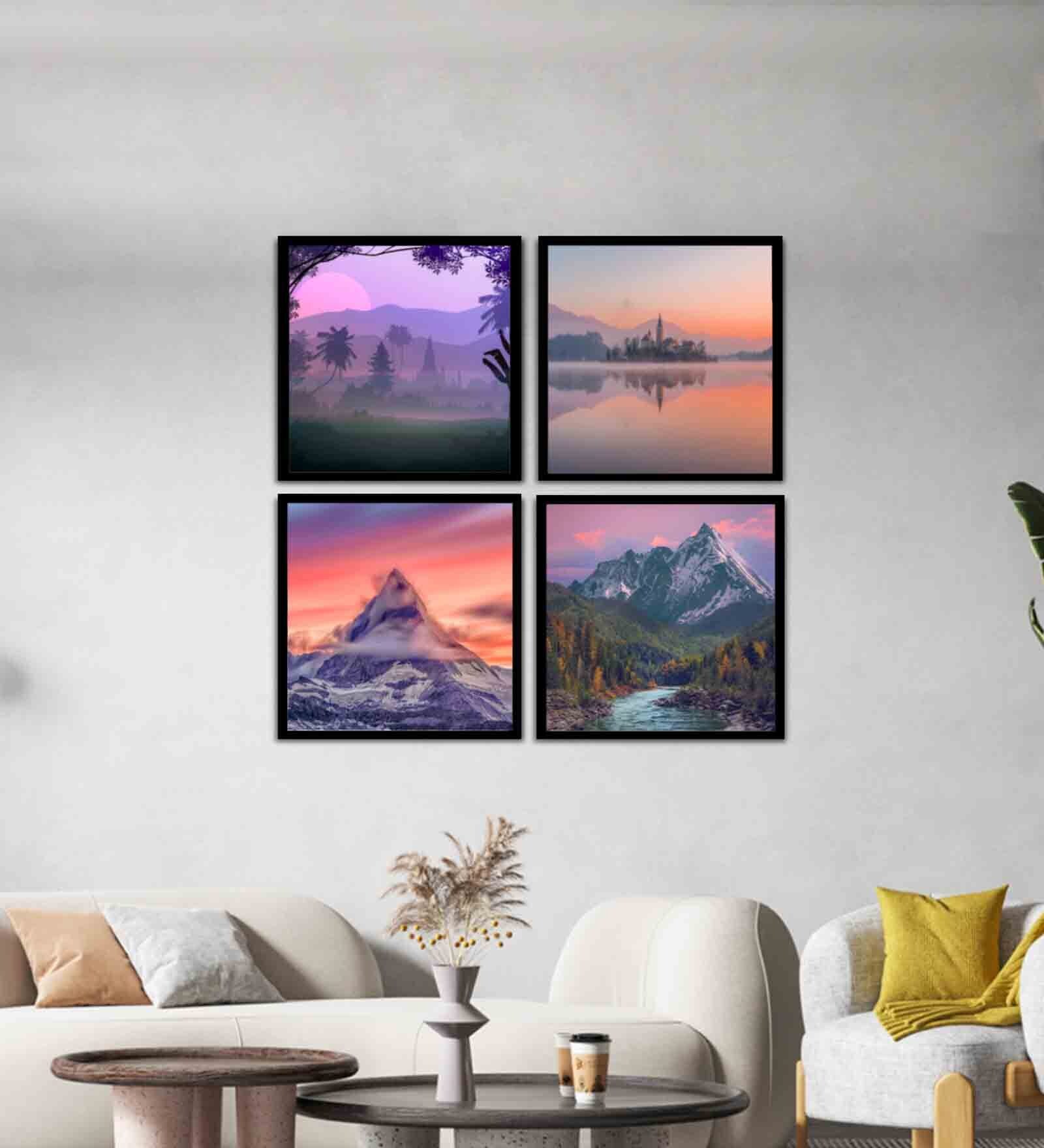 Buy Mountains Orange Engineered Wood Framed Landscape Art Print Set of