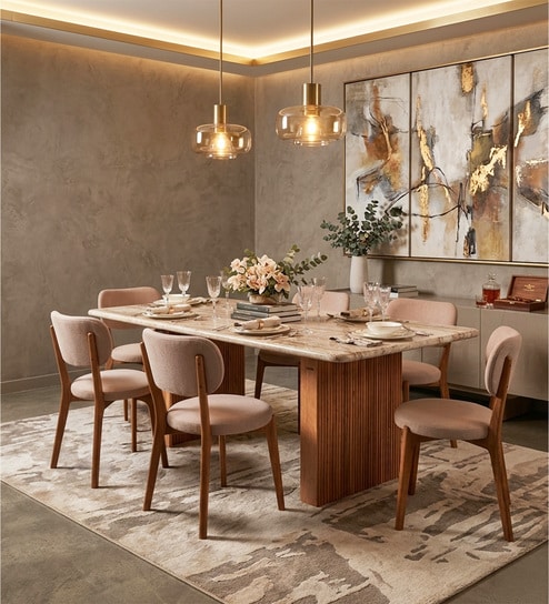 Modena Toronto Marble Top 6 Seater Dining Set In Natural Finish
