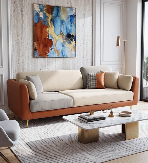Montez Velvet 3 Seater Sofa In Brown & Beige Colour