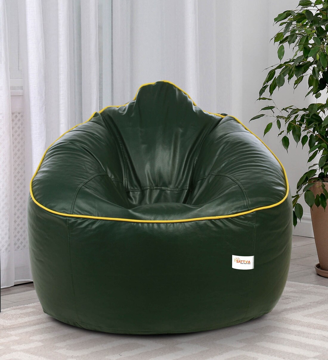 Buy Muddha XXXL Leatherette Bean Bag with Beans in Dark Green Colour