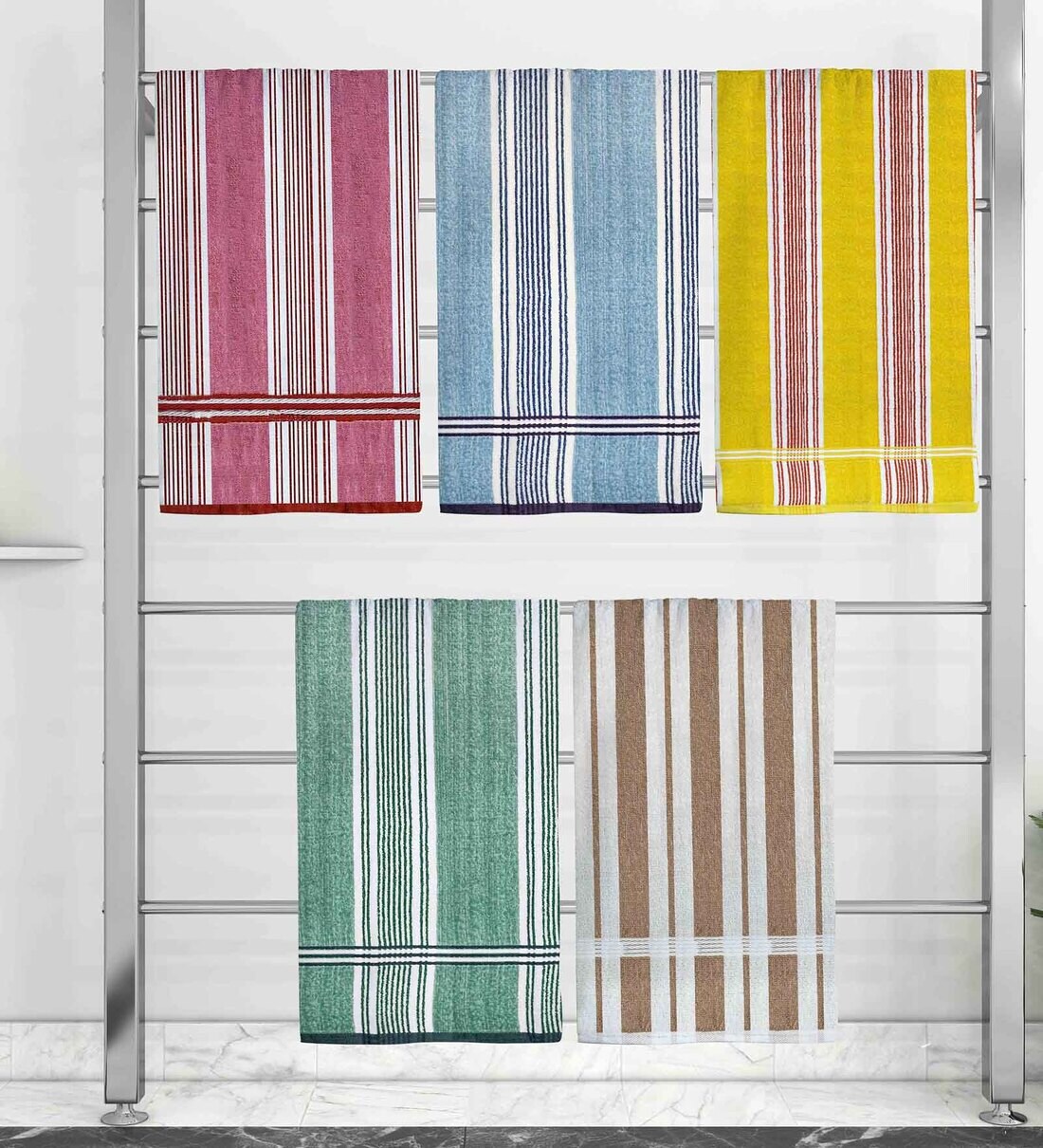 Buy Multicolor 100 Cotton Patterned 220 GSM Bath Towels (set of 5) by