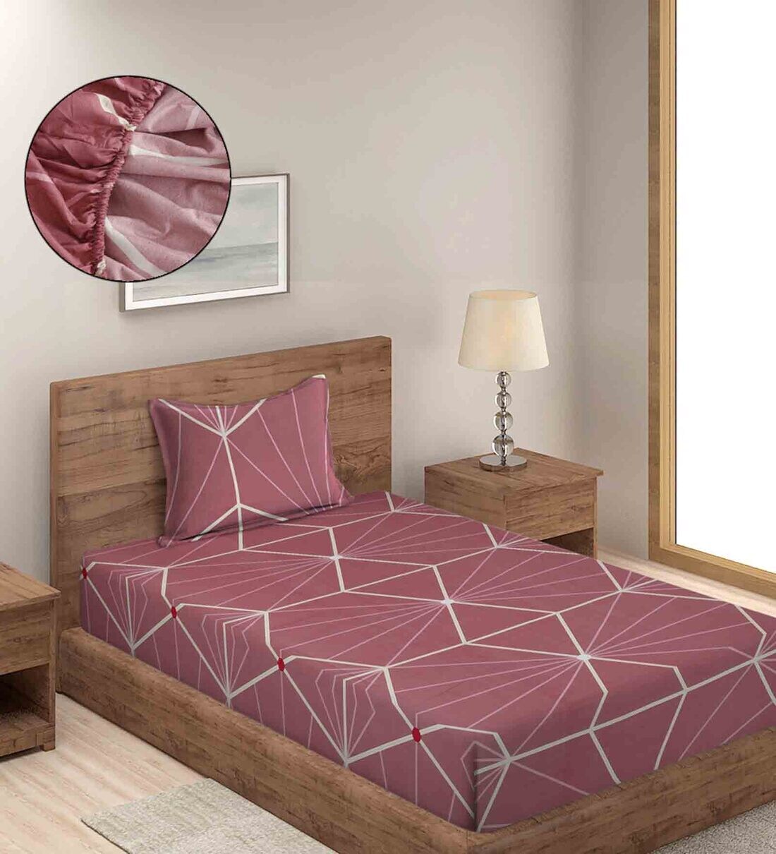Buy Purple Abstract 280 TC Cotton Blend Single Bed Sized Fitted Bed