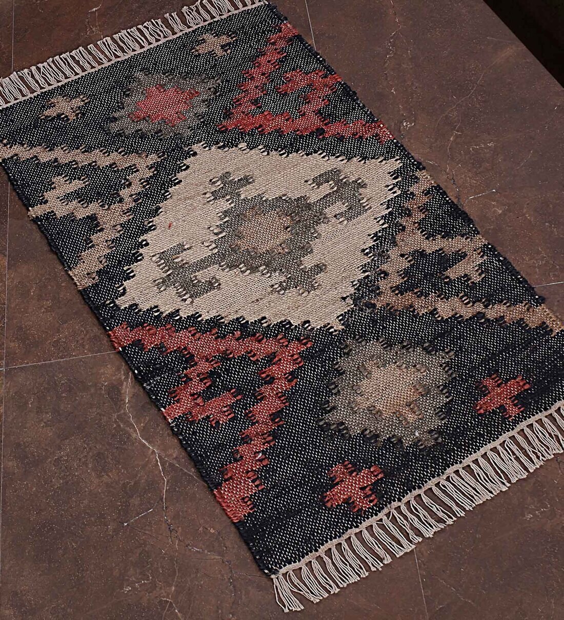 Buy Multicolor Jute & Cotton 2 ft x 3 ft Hand Woven Dhurrie by India