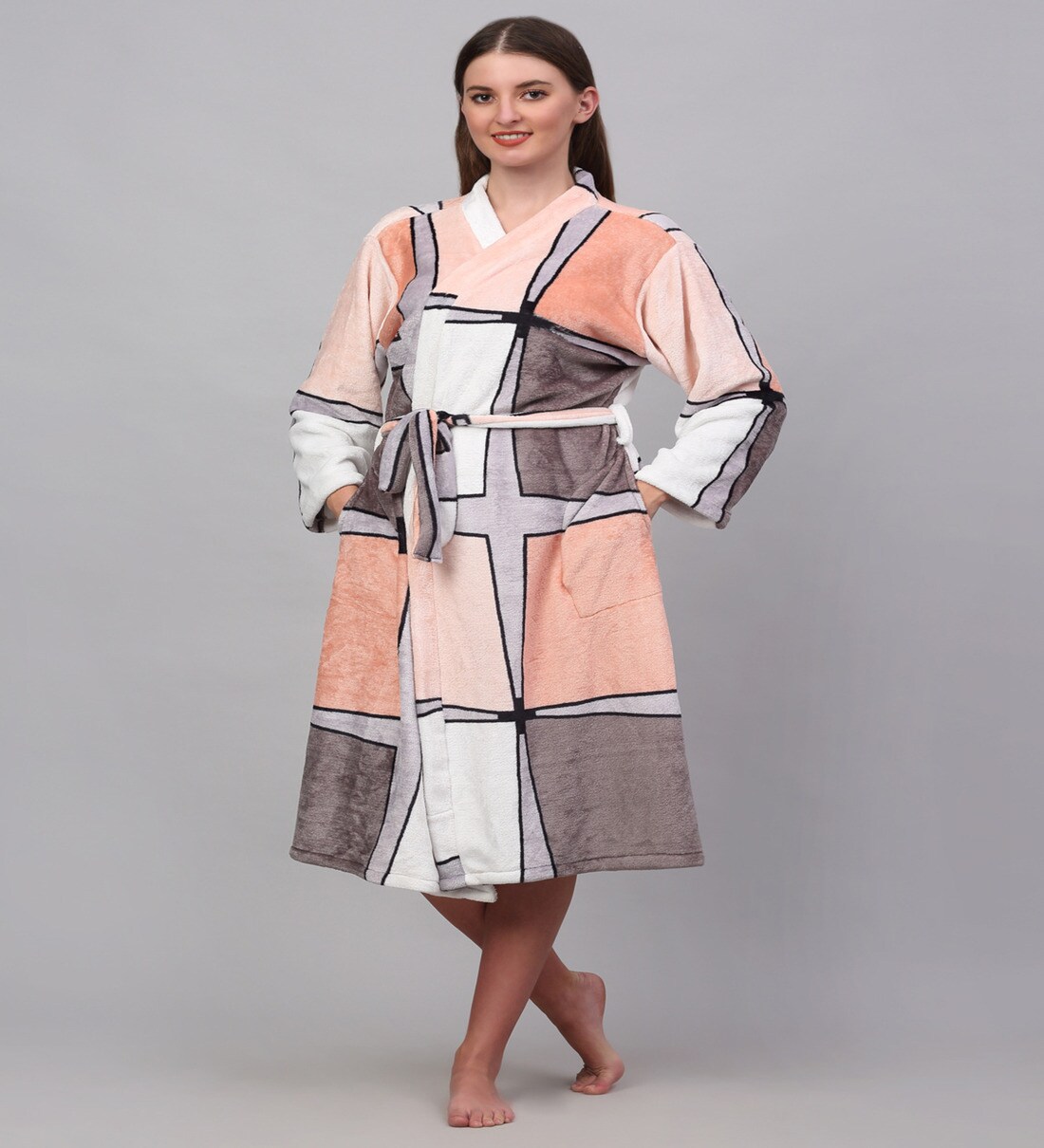 Buy Multicolor Printed Woolen Women Bath Robe With Belt (L) By Klotthe
