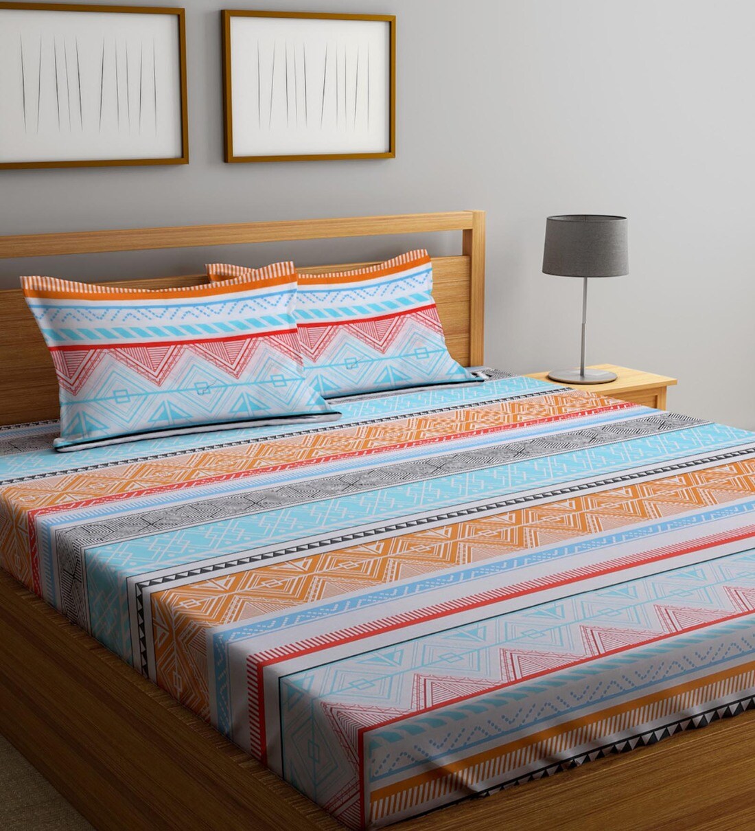 Buy Multicolor Striped 300 TC Cotton King Sized Bed Sheets with 2 Pillow Covers by Klotthe
