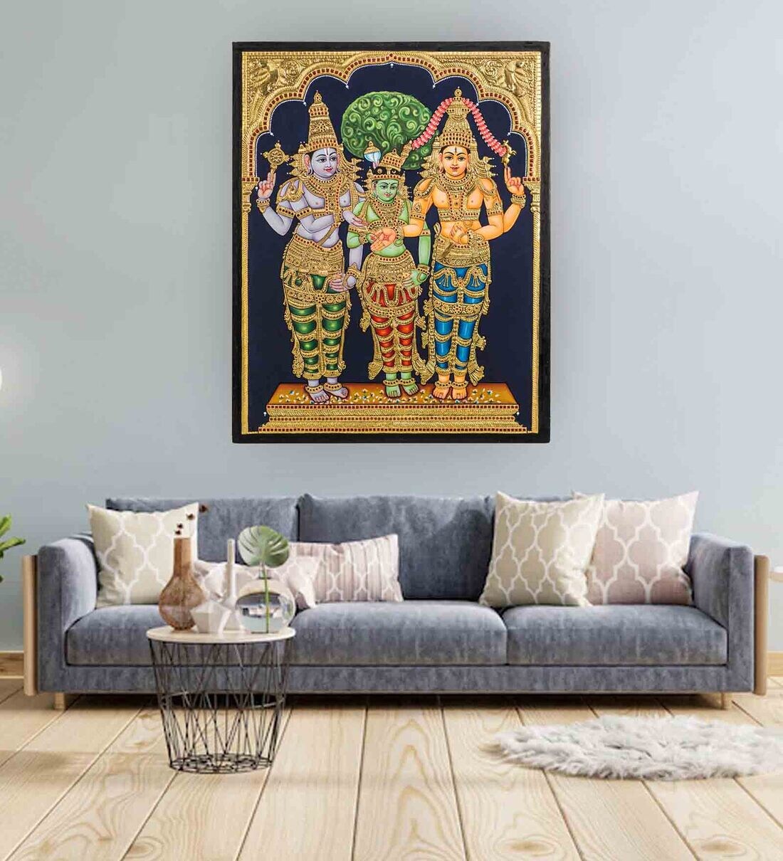 Buy Multicolour 24K Gold Plated Meenakshi Kalyanam Framed Tanjore