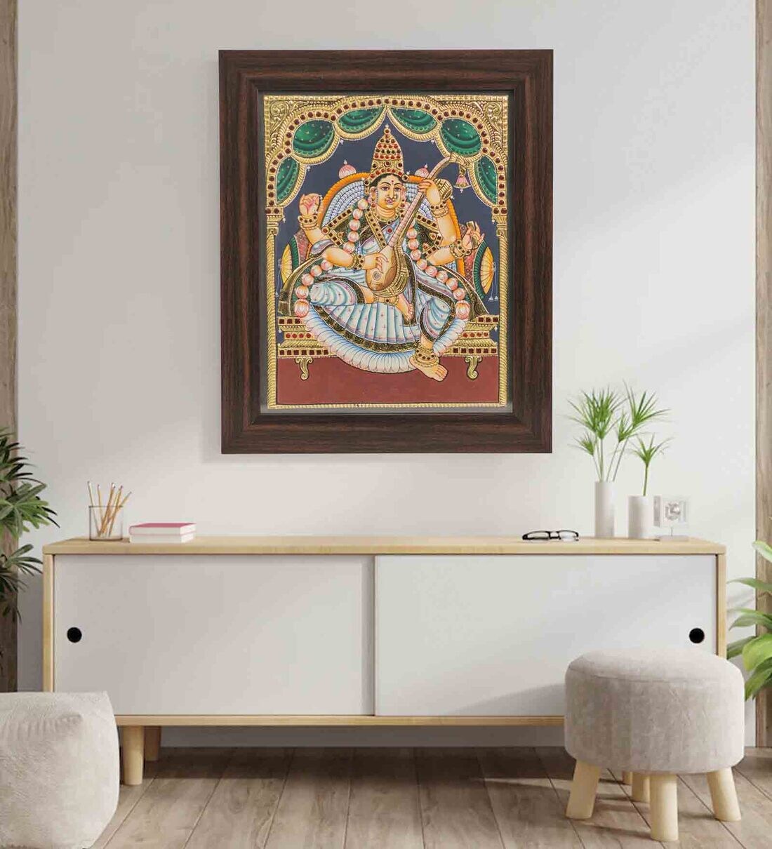 Buy Multicolour 24K Gold Ainsley Plated Saraswathi Framed Tanjore