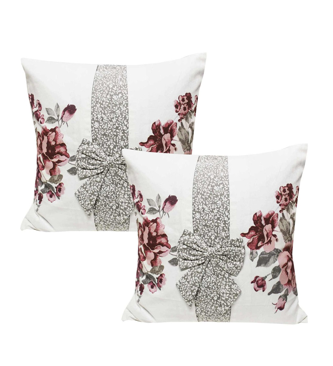 Buy Set of 2 Floral Pattern Cotton White Cushion Covers 18 x 18 inches