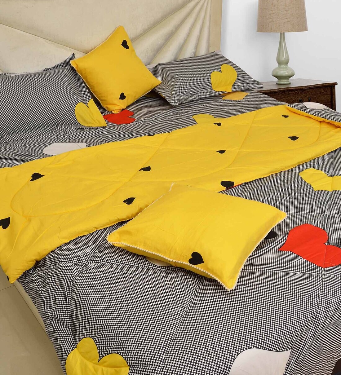 Buy Multicolour Cotton 200 GSM Double Bed Reversible Comforter By Black