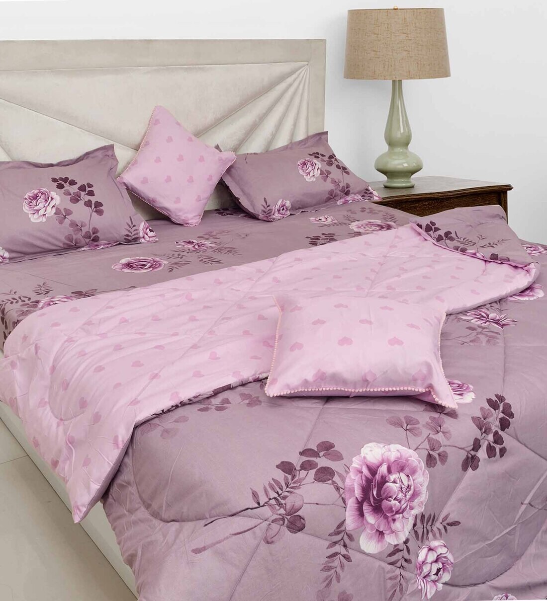 Buy Multicolour Cotton 200 GSM Double Bed Reversible Comforter By Black