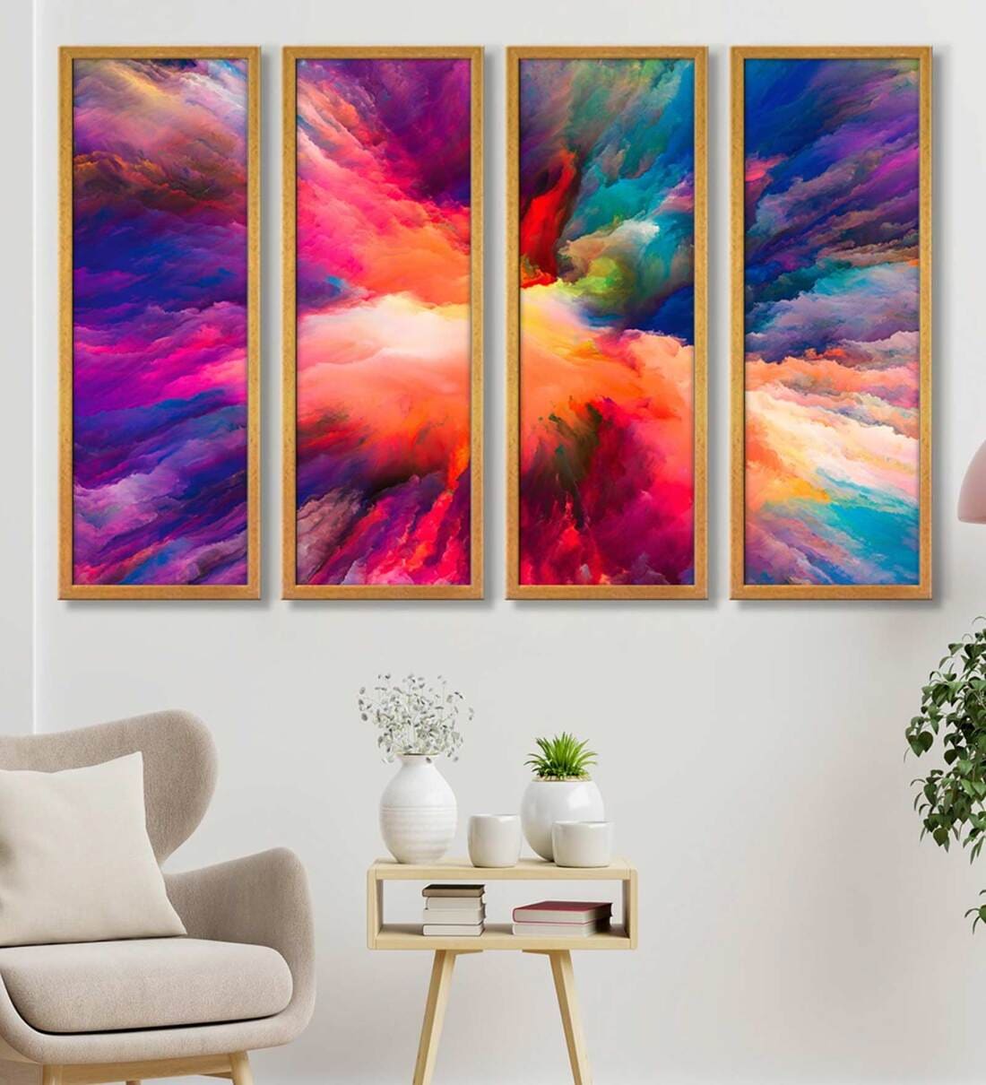 Buy Sky Multicolour Canvas Framed Landscape Art Panel Set of 4 Online