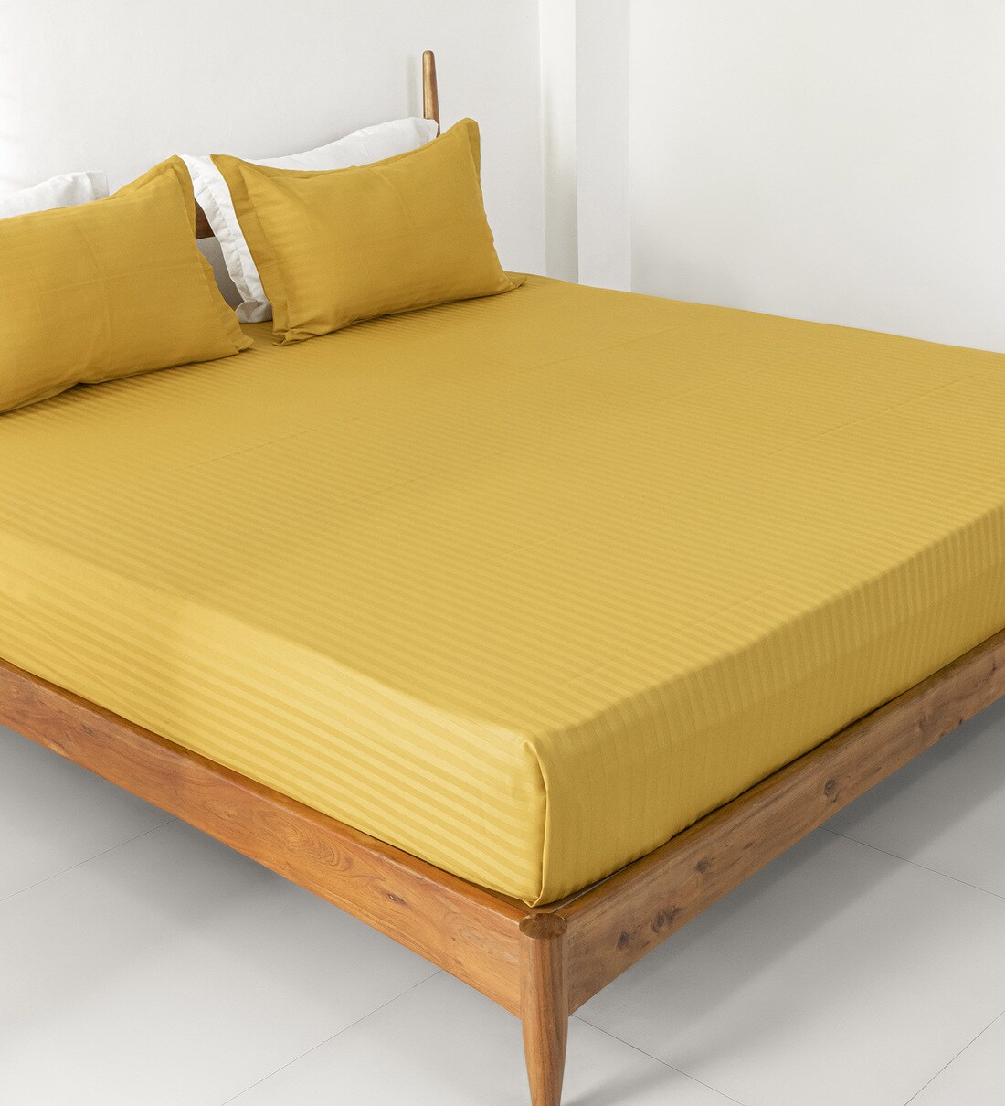 Buy Mustard Solid 220 TC Cotton King Sized Bed Sheets with 2 Pillow