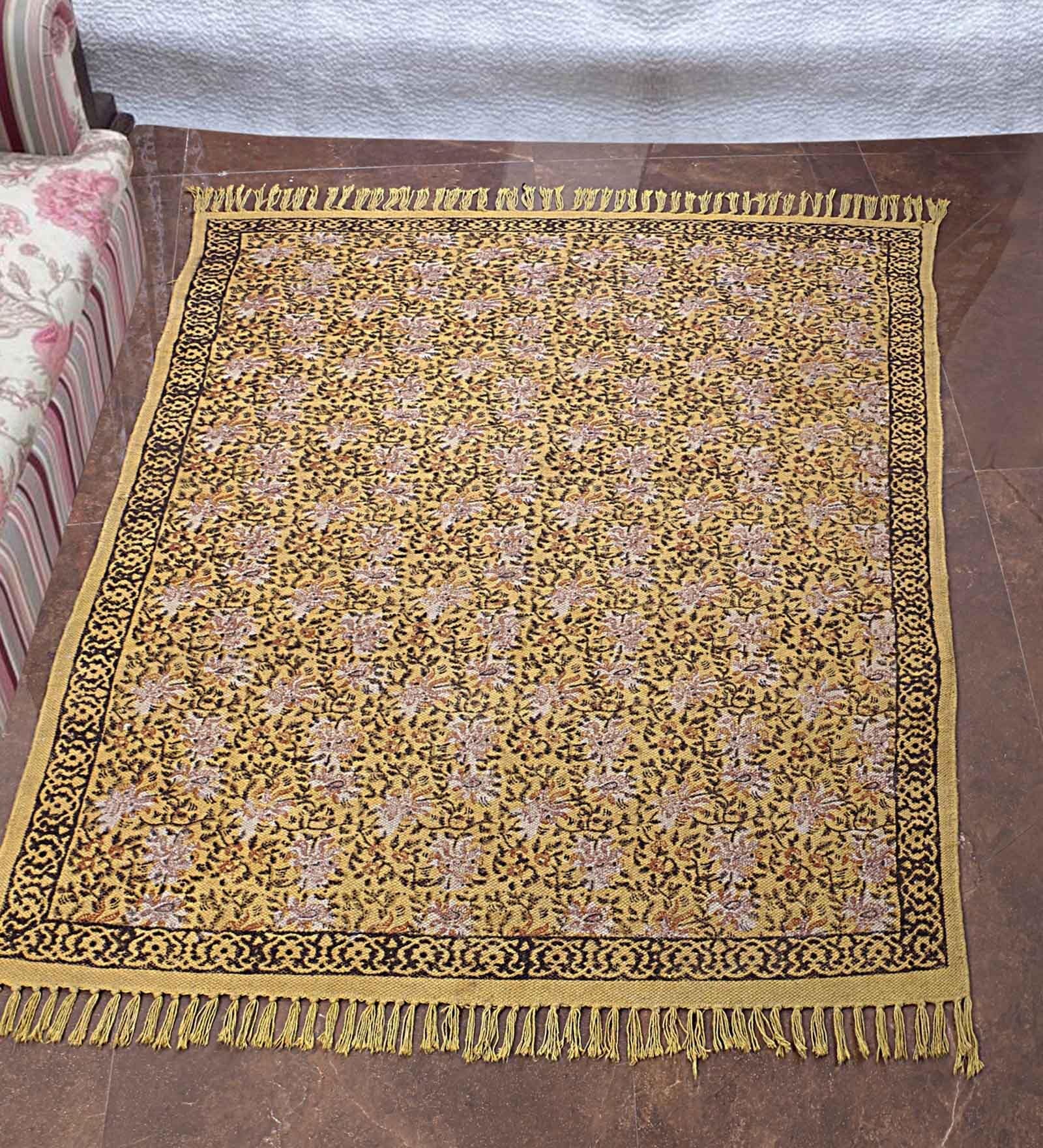 Buy Yellow Cotton 5 ft X 8 ft Machine Made Dhurries (Set of 2) by India