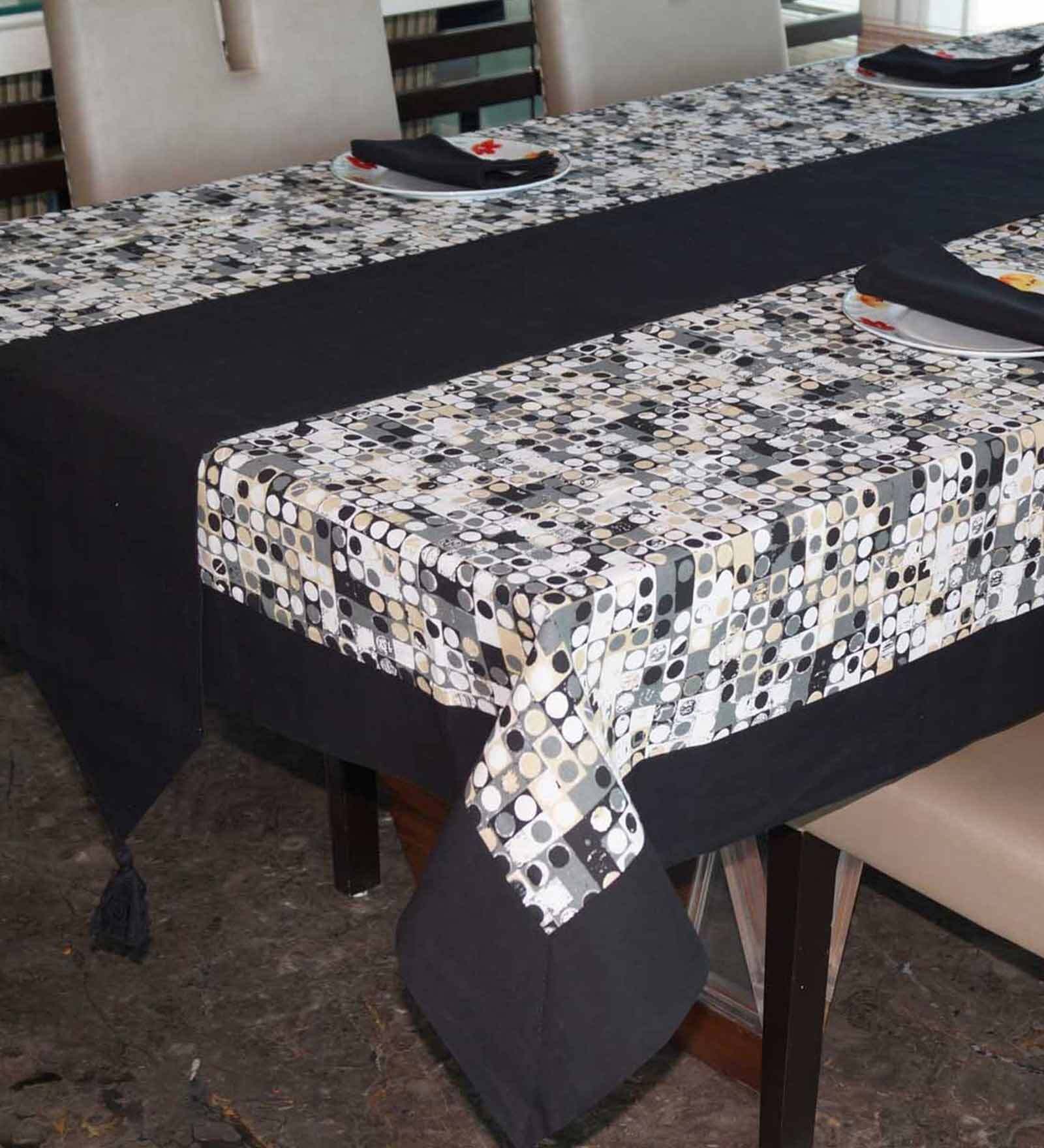 Buy Black Printed Cotton 8 Pcs Table Linen Set by Lushomes Online