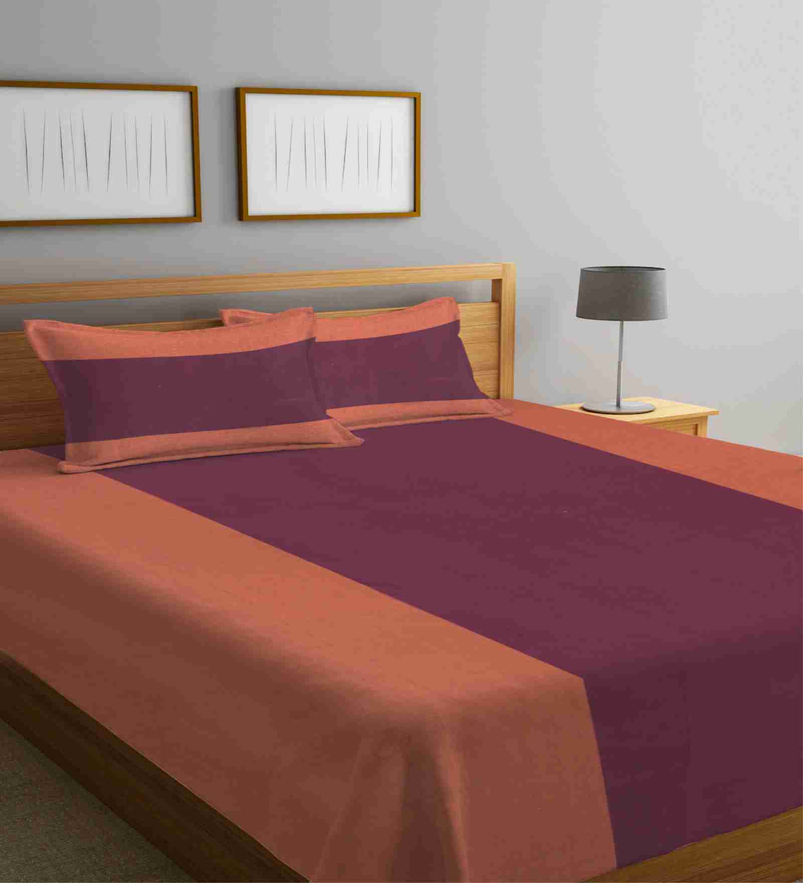 Buy Multicolor Solid 300 TC Cotton Double Bed Cover with 2 Pillow