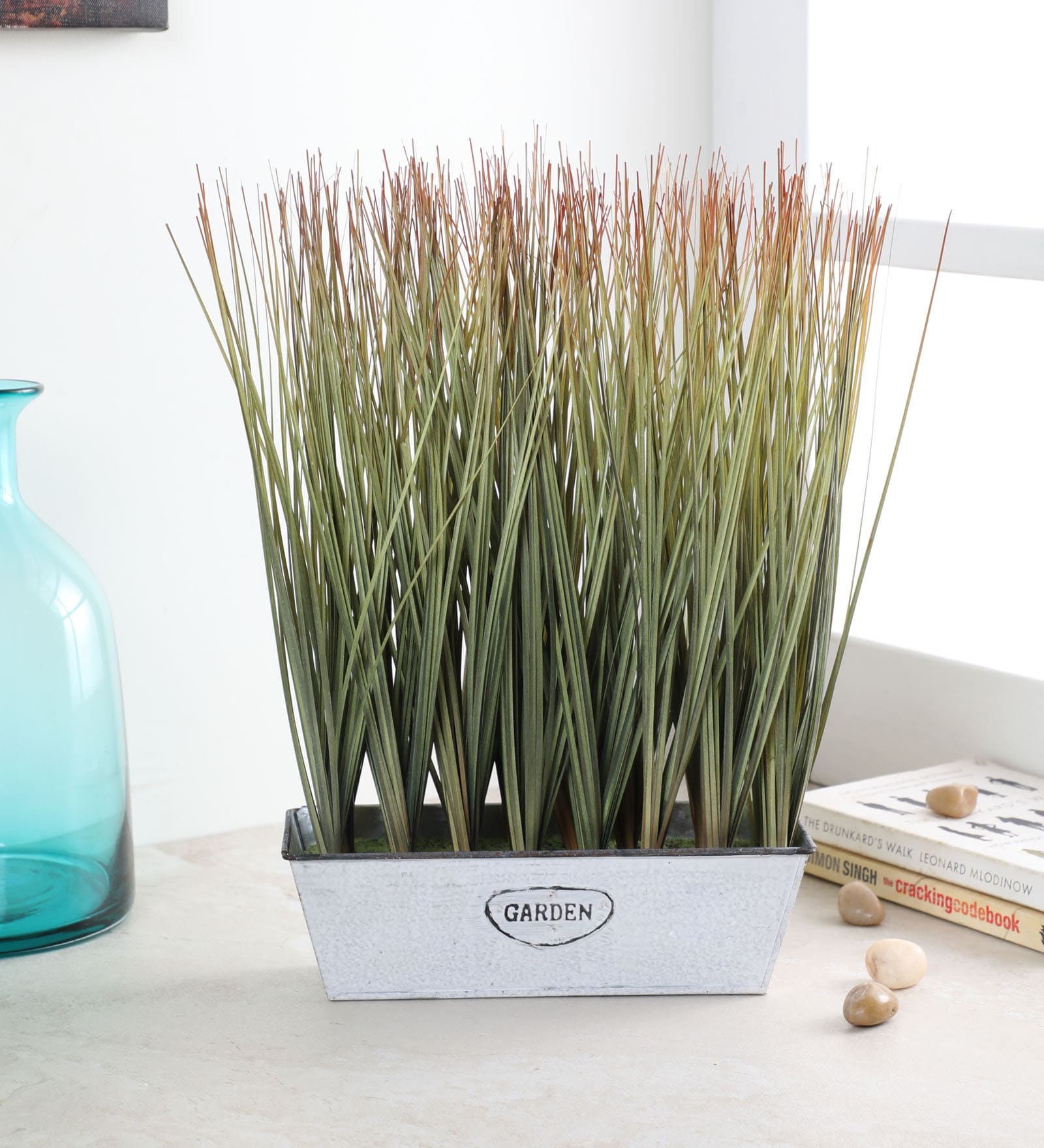 Buy Multicolour Fabric Artificial Onion Grass Plant in a Rectangular