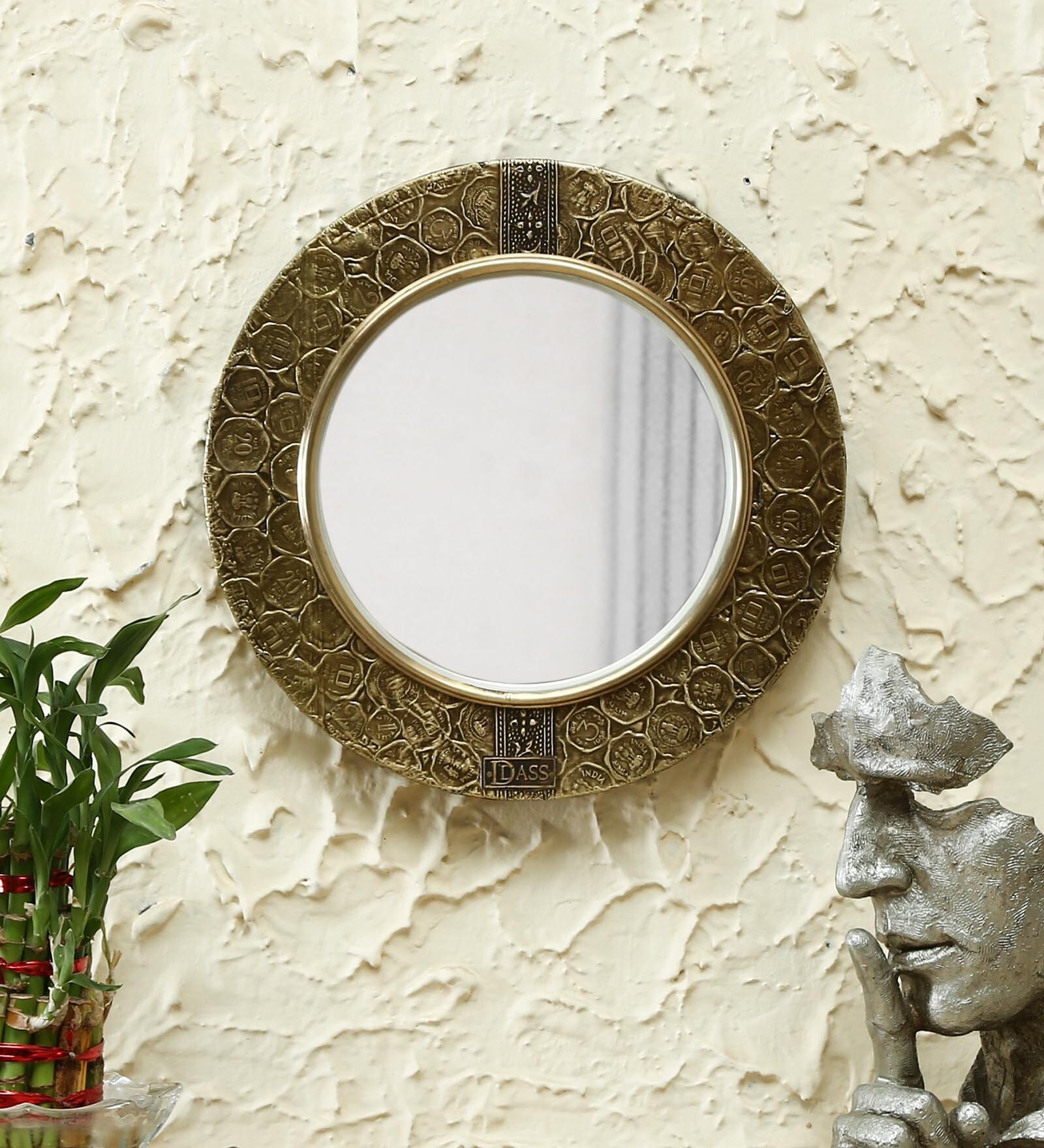 Buy Wooden Round Wall Mirror in Brown colour by D'Dass Online Wall Mirrors Wall Mirrors