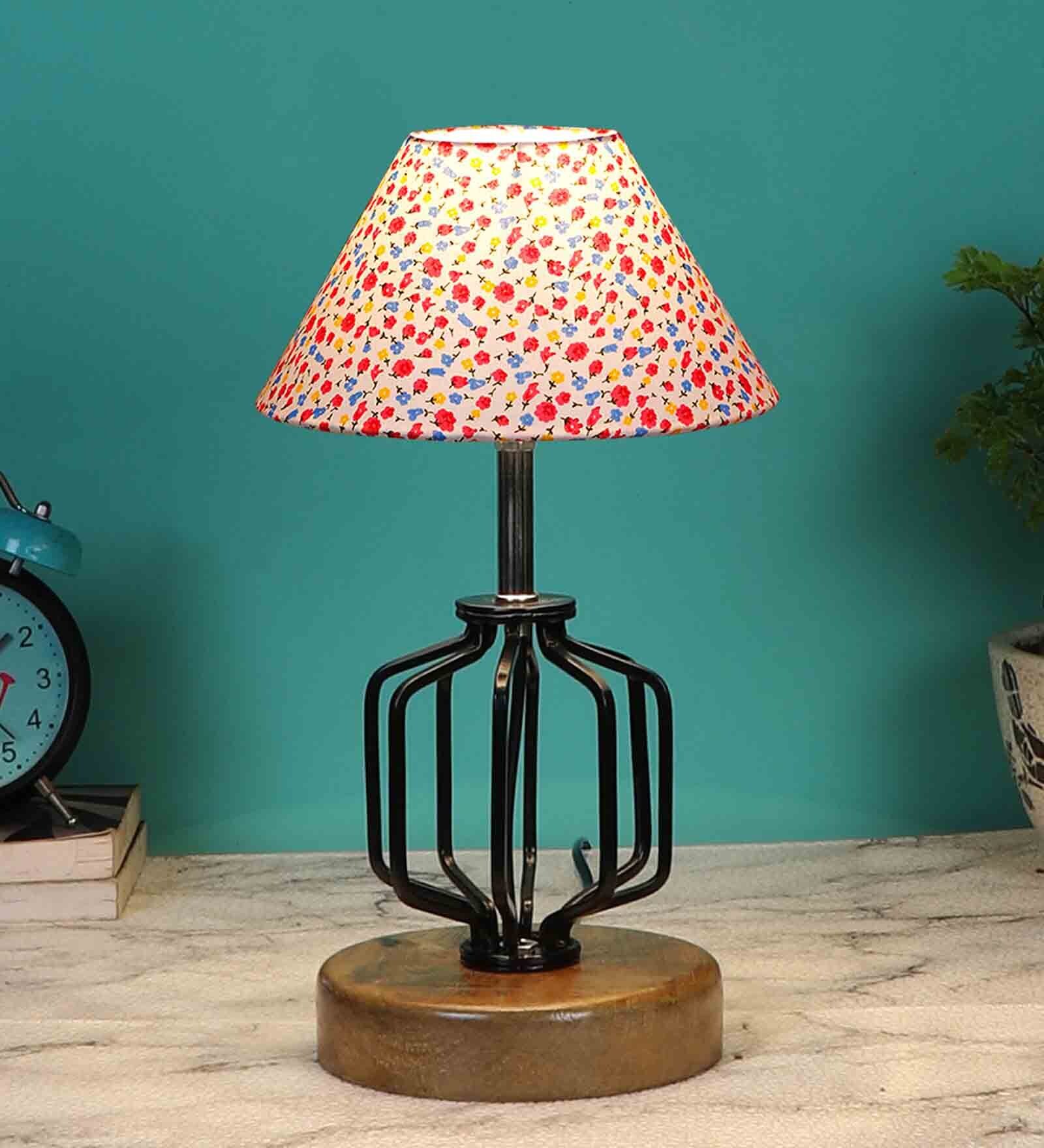 Buy Multicolour Shade Table Lamp With Shade Table Lamp With Wood & Iron