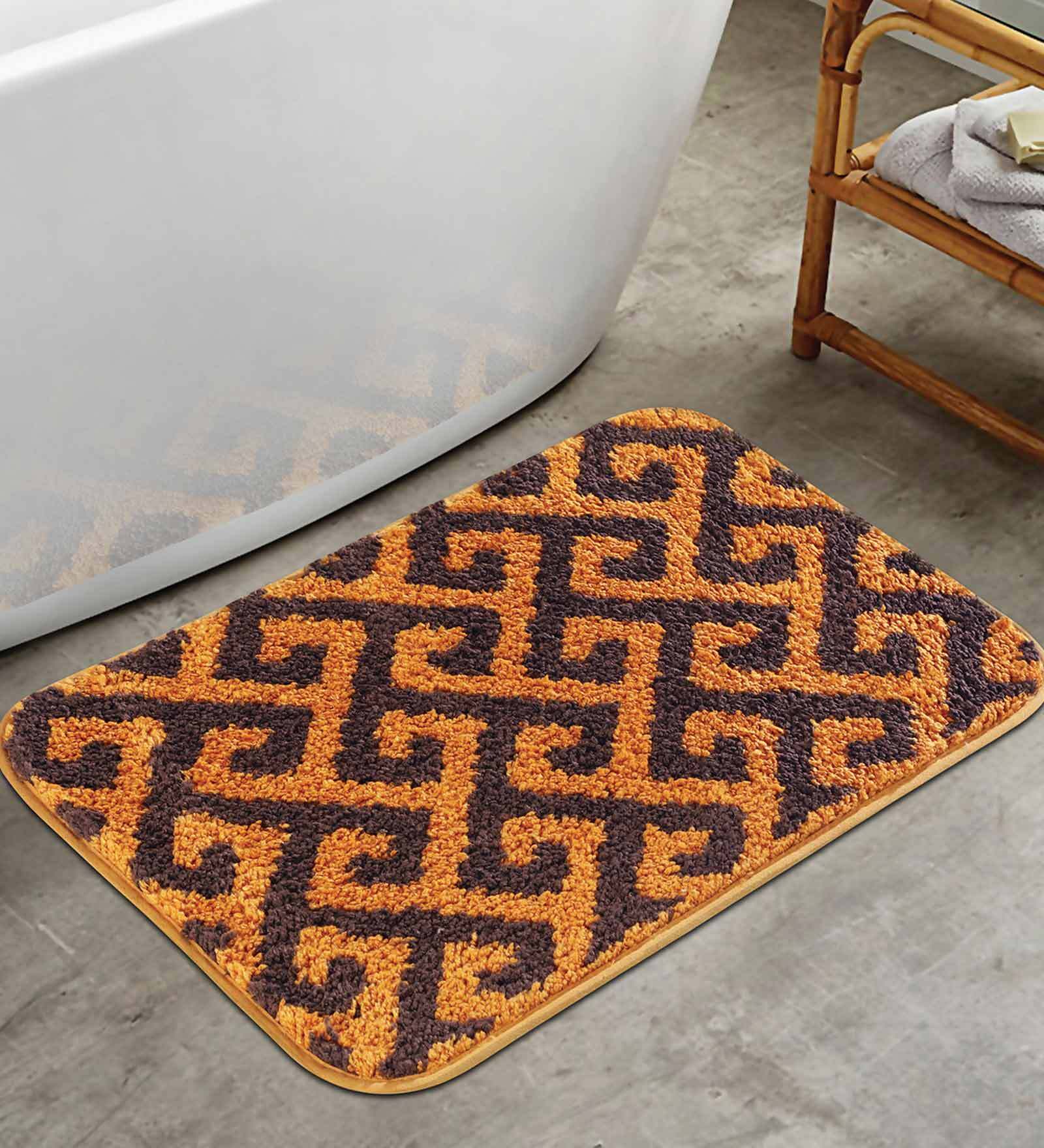 Buy Mustard Traditional Polyester 24x16 Inches Anti Skid Bath Mat by